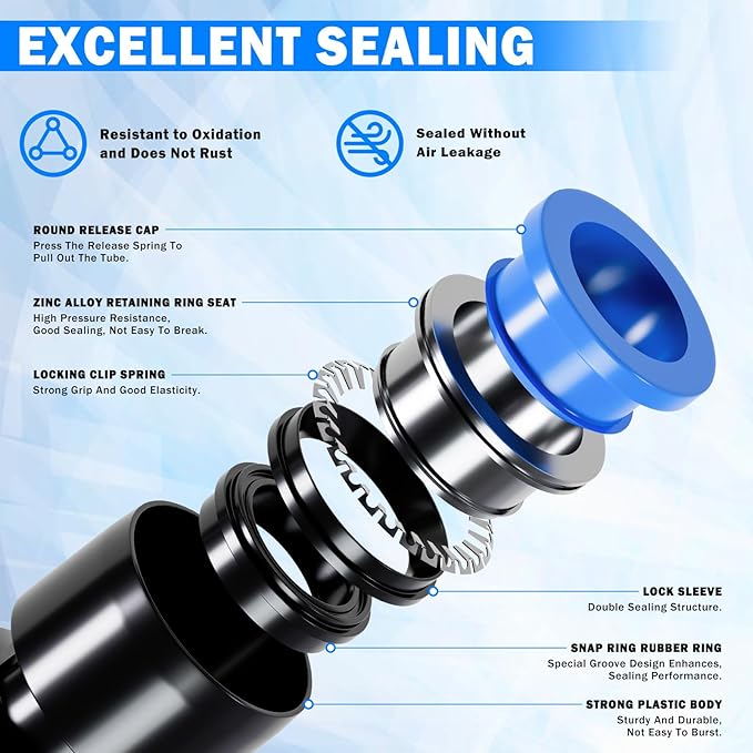 68 Pcs DOT Air Line with Quick Connect Air Fittings Kit 2 Roll 50FT 1/4" and 3/8" DOT Air Lines Kit with 66 Pcs Push Lock Air Line Fittings Pneumatic Push to Connect Air Hose Fitting
