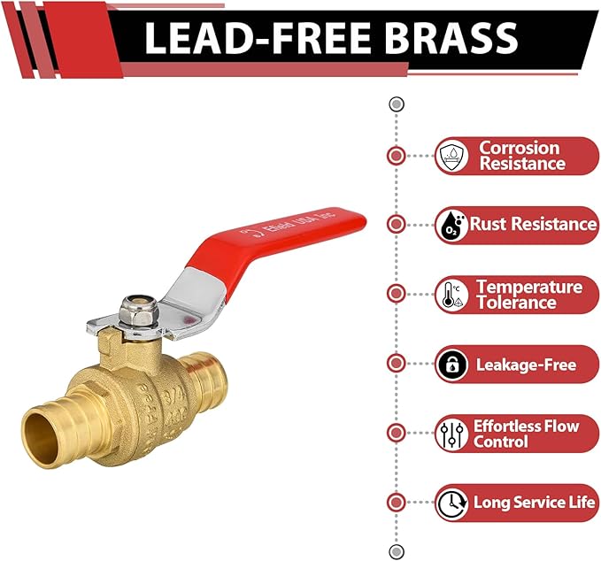 (Pack of 2) EFIELD 3/4 Inch Barb Crimp Pex Brass Full Port Shut-off Ball Valve for Plumbing Application, Red Level, Brass UPC Certified,(VALVE174)
