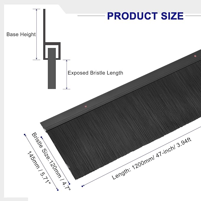 uxcell 2Pcs Door Brush Bottom Sweep H-Shape Aluminum Alloy Base with 4.7-inch PP Brush for Home, Industrial (47-inch L, Black)