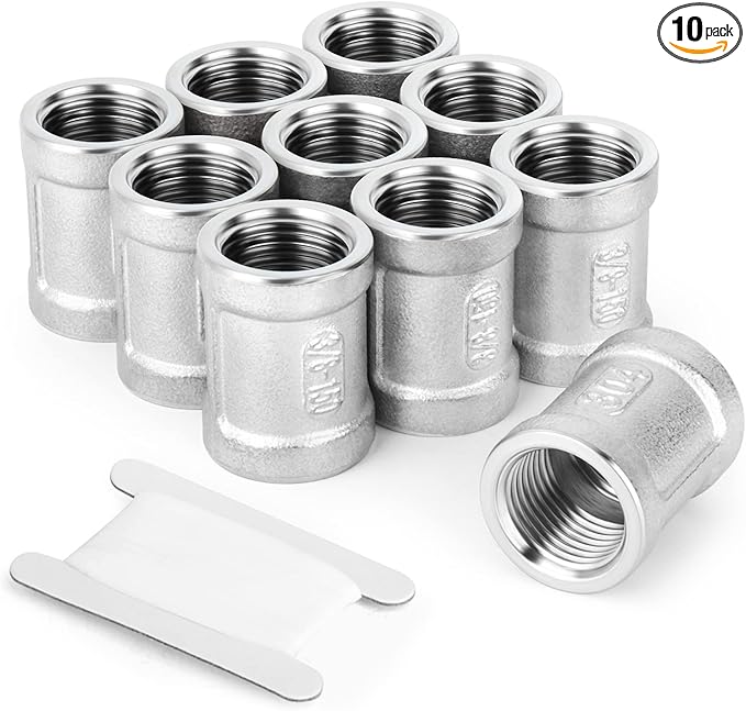 TAISHER 10PCS 304 Stainless Steel Cast Pipe Fitting, Coupling, 1/4" NPT Female x 1/4" NPT Female Threaded