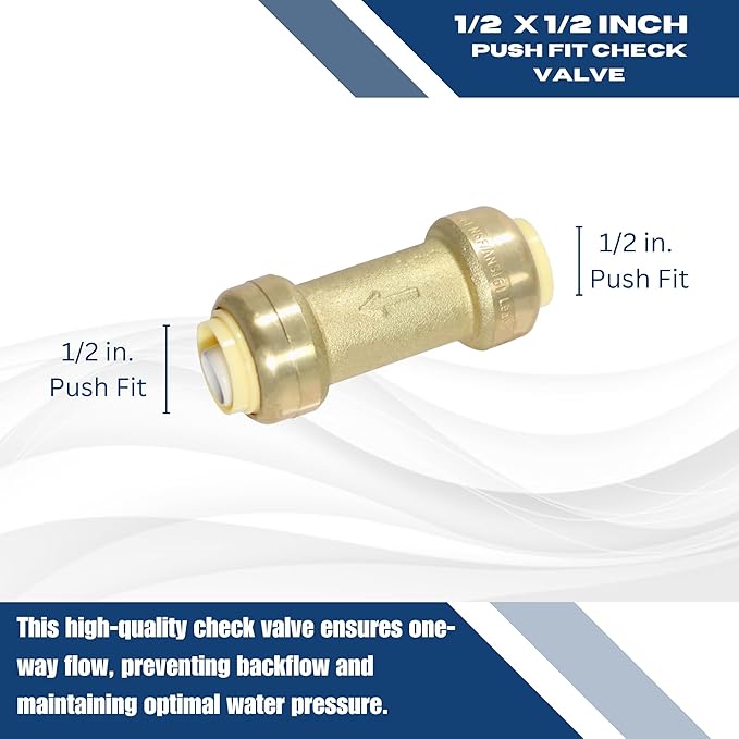 1 Piece XFITTING 1/2" x 1/2" Push Fit Check Valve, Certified to NSF ANSI 61, Brass, Plumbing Fitting for Copper, Pex, CPVC