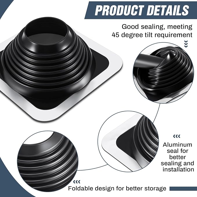 #6 Metal Roof Vent Boot Chimney Flashing Roof Jack Pipe Vent for Pipe OD 5 to 10 Sleeve Square Base Epdm (12 Inch, Black)