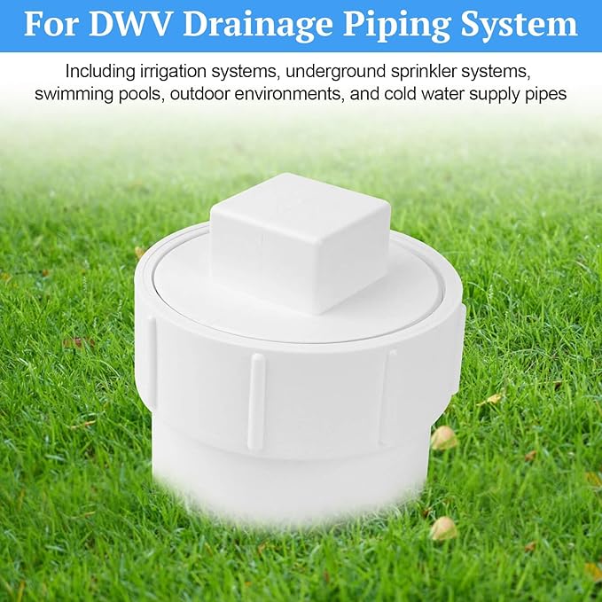 4" PVC Sewer Cleanout Adapter with Plug Pipe Fitting, PVC DWV Flush Sewer Cleanout Cap for Drainage Piping Connect System Outdoor Garden, RV Sewer and More