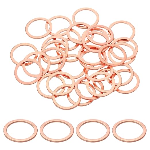 uxcell 100Pcs M22 Flat Washer Copper Washer Sealing Rings, 22mm ID 28mm OD 1.5mm Thickness Copper Crush Washers Metric Sealing Gasket for Plumbing Machinery Automotive