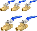 5-Pack Foskan 3/4 Inch PEX Crimp Full Port Ball Valve with Blue Handle, Brass Quarter Turn Shut-off Valve for PEX Tubing