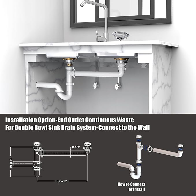 Kitchen Sink Drain Kit,1-1/2" Sink Drain Plumbing Kit - Universal P-Trap Replacement for Kitchen & Bathroom Sinks with Pipe Repair Accessories