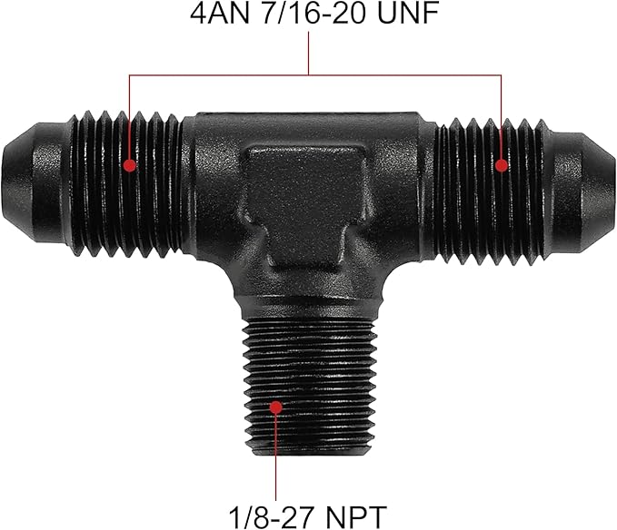 EVIL ENERGY 4AN Tee Male Flare to 1/8 NPT on Side Branch T Fitting Adapter Aluminum Black