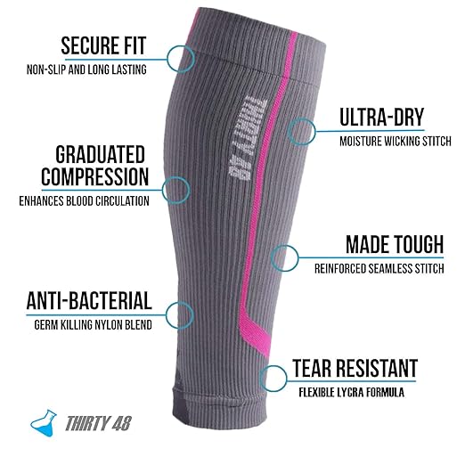 Thirty48 Graduated Calf Compression Sleeves 15-20 OR 20-30 mmHg | Maximize Fast Recovery by Increasing Oxygen to Muscles