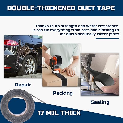 Lichamp Black Duct Tapes Heavy Duty, 17 Mil Waterproof No Residue Clear Duct Tape for Packaging Taping Sealing Repairing Tying, Thick & Wide Tape for DIY or Commercial Use, 2 inches x 25 Yards