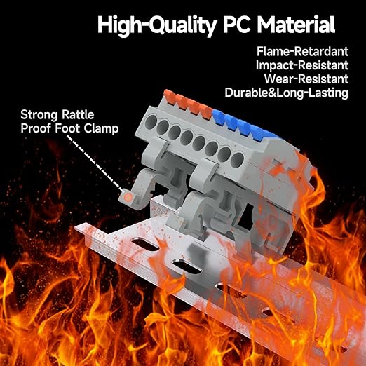 3Pcs Lever Wire Connectors, 2 in 8 Out, Push-in, 4-2.5 mm² Quick Wiring DIN Terminal Blocks, 30Pcs Wire Ferrules Terminals & 5.51 Inch DIN Rail Included