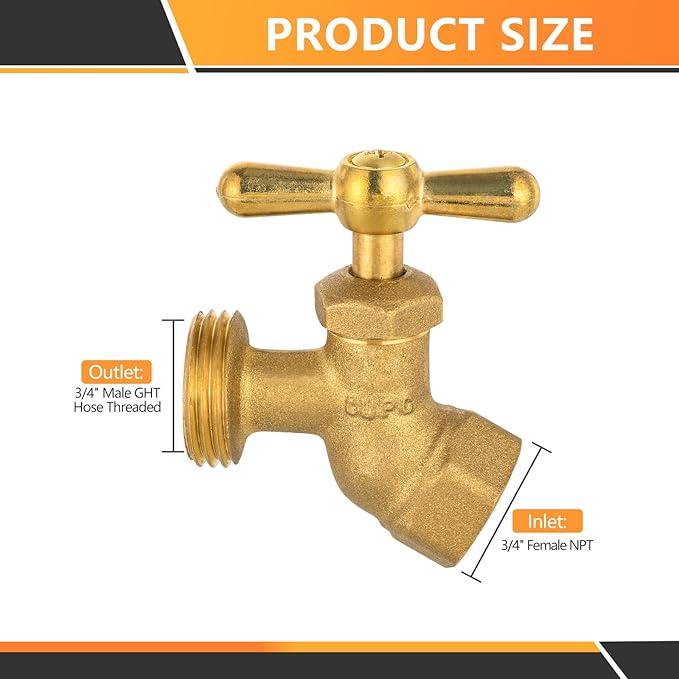 HeSun 20-Pack Brass No-Kink Hose Bibb Valve, 3/4" FIP Inlet x 3/4" MHT Outlet, Garden Hose Faucet/Valve(BIBCOCK010-20)