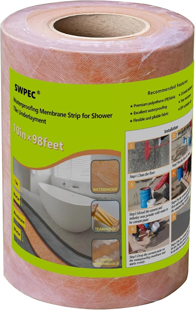 Waterproof Membrane for Shower 9.8inch x 98.3Ft (80.7Sq Ft) 23.6mils Thick Tile Shower Waterproofing Membrane Roll Underlayment Waterproof Wall Panels for Showers Bathroom Sauna Walls and Wet Areas