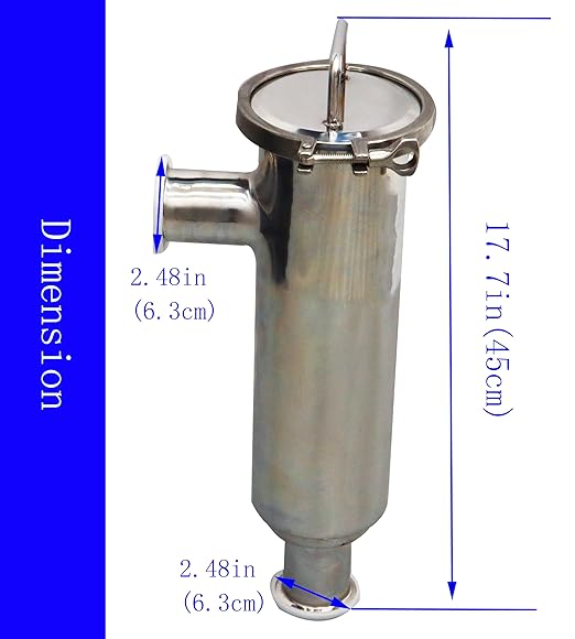 TECHTONGDA Water Filter Strainer L-Type 304 Stainless Steel 2inch Inlet Outlet 100 Mesh Quick Tri Clamp 17.7inch Length