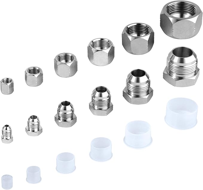 OKBA 64pcs JIC Plug and Cap Kit JIC 37° Flare Caps and Plugs Kit with Precision Threading Hydraulic Plugs and Caps Kit Set Dash Sizes 04 06 08 10 12 16