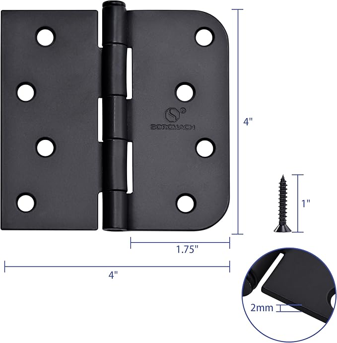 Door Hinge 4 Inch Interior Door Hinges Oil Rubbed Bronze Black 4 Inch Interior Hinges Flat Iron Hinge 4"x 4" Door Hardware 5/8" Radius - 12 Pieces