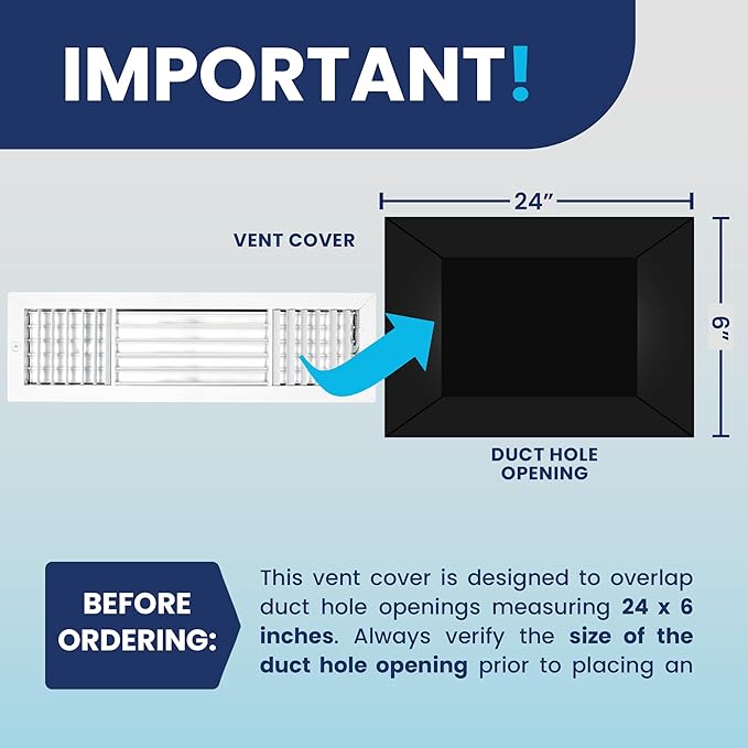 24x6 Inch (Duct Opening) Aluminum 3-Way Air Flow Vent – HVAC Vent Cover for Wall or Ceiling – Quiet HVAC Wall Register with Multi-Shutter Damper – Adjustable Curved Blade - Plastic Seal for Tight Fit