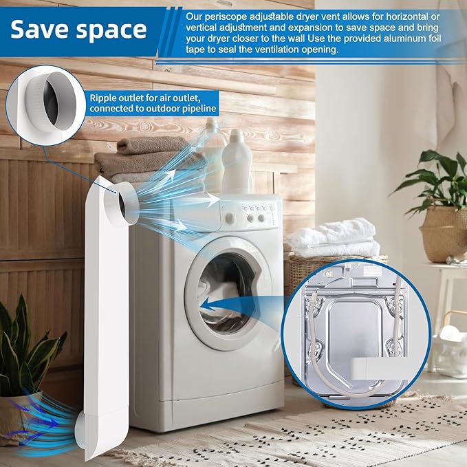 OEM Upgraded 21-38 in Adjustable Periscope Dryer Vent，stainless steel Dryer Vent, Fit for all 4in Dryer Vent Outlet,for tight space square duct dryer vent pipe,Telescoping Dryer Vent Kit (white）