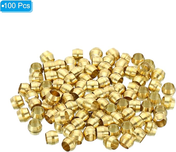 PATIKIL 4mm Tube OD Brass Compression Sleeves Ferrules, 50 Pack Brass Ferrule Fitting Brass Compression Fitting Assortment Kit for Air Water Gas Pipe