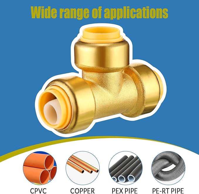 35 Pieces 1/2 Inch Push to Connect Brass Plumbing Fittings Include 14 Straight Coupling 14 Pcs 90 Degree Elbow Plumbing Connectors and 7 Tee Push Fit Fitting Bulk for Copper PEX CPVC Pipe Connect