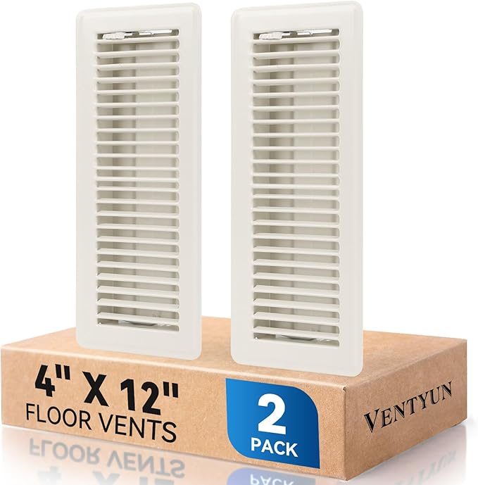 4" x 12" Floor Register Vent Covers 2-Pack, Walkable Powder-Coated Metal Vent Covers with Adjustable Airflow, Curved Safe Edges for Floor/Wall, White