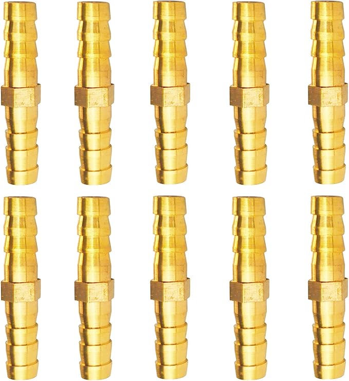 10PCs 5/16" Brass Hose Barb Fitting Straight Shape Barbed Splicer Mender Union Fitting for Oil Water Air