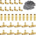 130 Pack Foskan 3/4 Inch PEX Brass Fittings Set, 10 PCS Each Elbows Tees Straight Couplings,With 100pcs Copper Rings, PEX Crimp Barb Fitting Kit