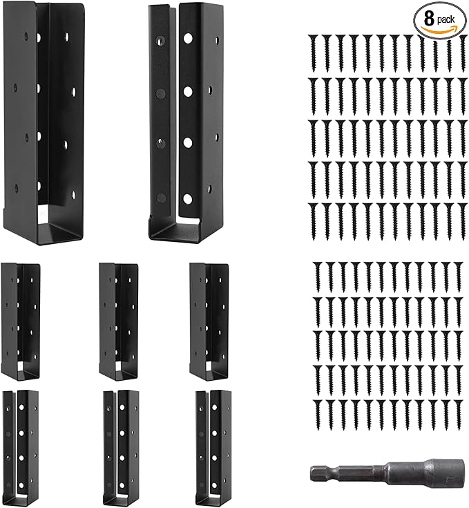 8 Pcs Concealed Joist Hangers, 2"x8" Outdoor Trim Concealed Flanges, Q235B Steel Powder Coated Concealed Mount Joist Hangers for 2"x8" Beam Swing