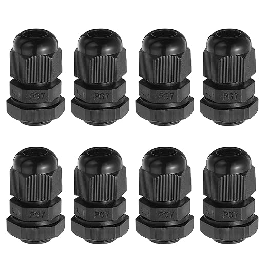 MECCANIXITY 8 Pcs PG7 Cable Gland, 3.5-6.5mm Wire Hole Strain Relief Joint for Cable Fixing, Wiring, Repairing, Gland Replacement, Electrical Appliances, Black