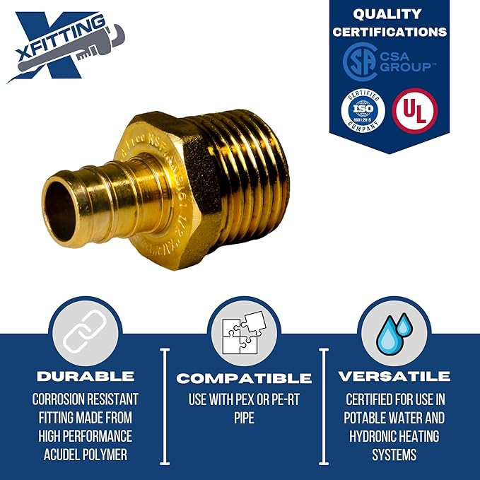 XFITTING 1/2 inch Pex x 1/2 inch Male NPT Adapter, 24-4-1=2X, 2 Pieces