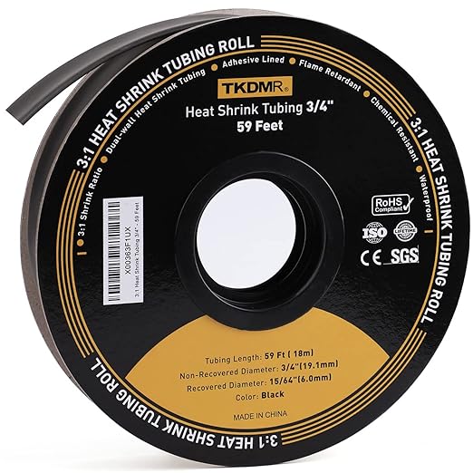 TKDMR 59 Ft 3/4" Heat Shrink Tubing - 3:1 Ratio Marine Grade Heat Shrink,Wire Cable Adhesive Lined Tube Insulation Seal Against Moisture Corrosion and Air Leakage.Black