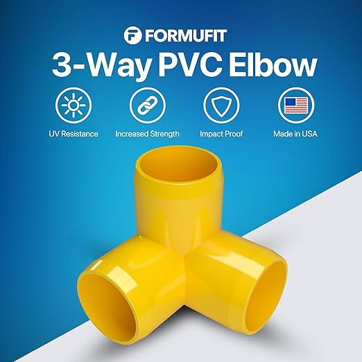 FORMUFIT 1/2” 3-Way Elbow Furniture Grade PVC Fitting in Yellow, Made in USA, UV-Resistant, Impact-Proof, 0.840” Actual Socket Diameter (Pack of 10)