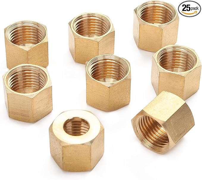 LTWFITTING 1/4-Inch Brass Compression Nut,Brass Compression Fitting(Pack of 25)