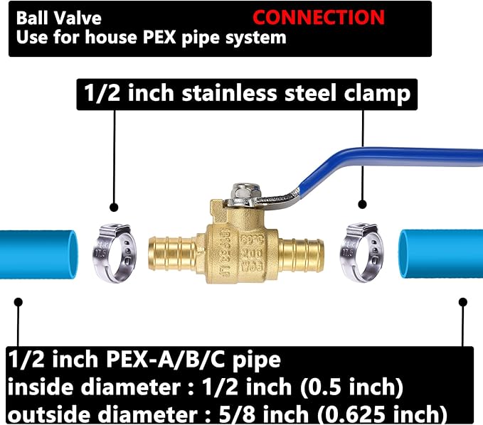 (20 Pack) Lidertik 1/2 inch PEX-B Crimp Ball Valve Shut Off Valve 1/4 Turn Valve LI-QF1-1807-0.5(20 PCS)