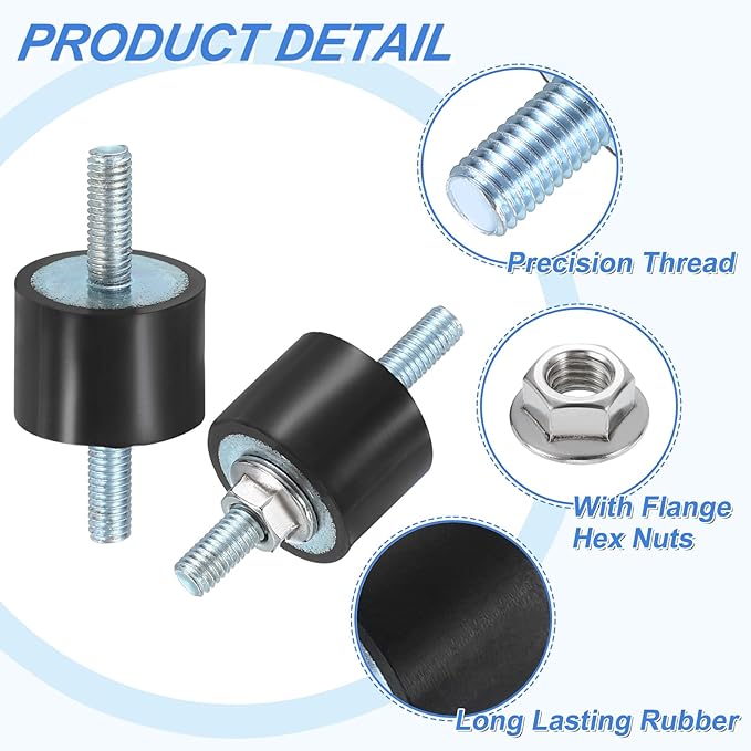 uxcell 4Pcs M5 x 15mm Rubber Mounts, 15 x 20mm Cylindrical Anti Vibration Isolator Studs Shock Absorber Double Studs with Nuts for Car Bobbin Generator Air Compressors