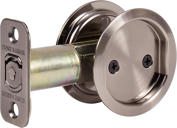 Round Pocket Door Lock, Passage (Hall/Closet) Latch, 2-3/4" Backset, RCL, Antique Nickel by Stone Harbor Hardware