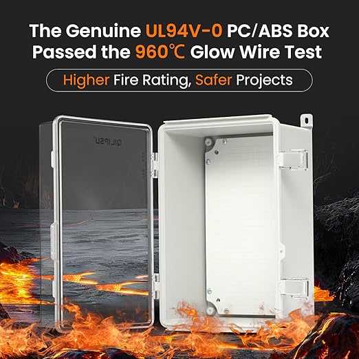 QILIPSU UL94-V0 Outdoor Electrical Box 11.8"x7.9"x6.7" Waterproof Junction Box Weatherproof PC/ABS Alloy Plastic IP66 Project Electric Enclosure Clear Hinged Door