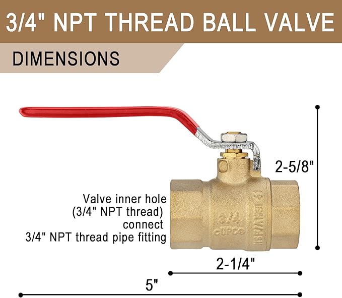 [4 Pieces] Lingmfg 3/4" NPT Thread Ball Valve Shut Off Valve LING-BV1-3/4FNPT-4