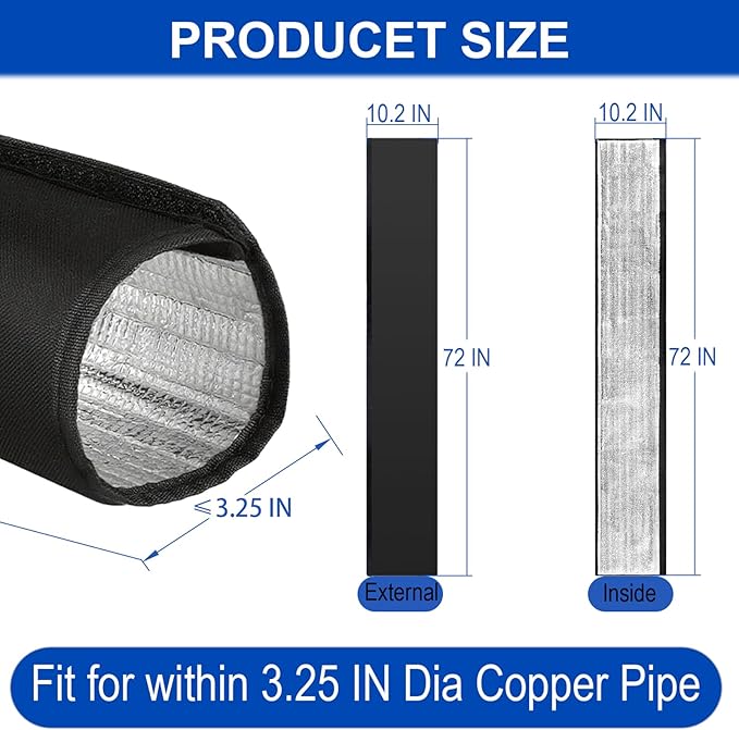 3 Layers HVAC Copper Pipe Insulation Cover 600D Oxford Cloth 72x10.2 Inch Air Conditioner Line Insulation, AC Pipe Insulation Wrap for Outside AC Pipe Sleeve for Outdoor Use