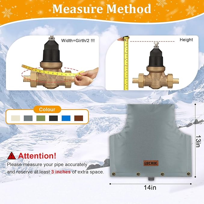 Backflow Preventer Insulated Cover (5°F) for Winter Freeze Protection, 14"W x 13"H Thickened Pressure Reducing Value & Well Pump Cover, Outdoor Waterproof Insulation Pouch for Sprinkler Valve, Beige