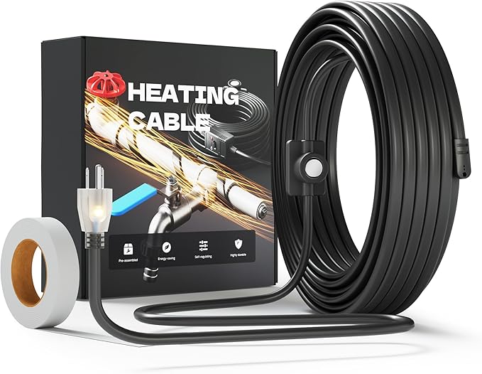 Heat Tape for Water Pipes with Thermostat, Anti-Freeze, Electric Heat Tape, Keeps Water Flowing at -22℉/-30℃, 6FT, Black, UL&ETL Listed 120V