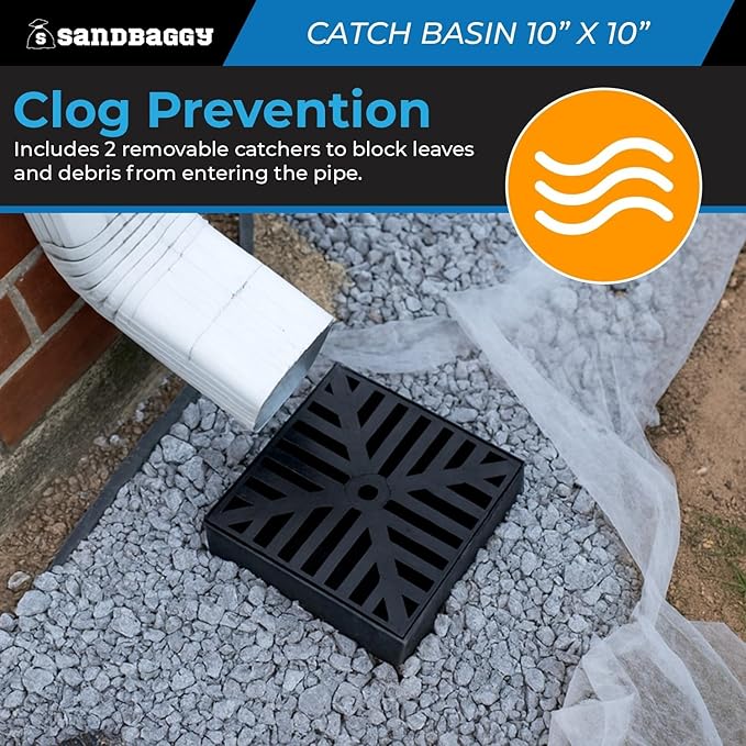 10" x 10" Catch Basin with Flexible Drain Pipe – Outdoor Drainage System - Sandbaggy (10x10, 10, Count)