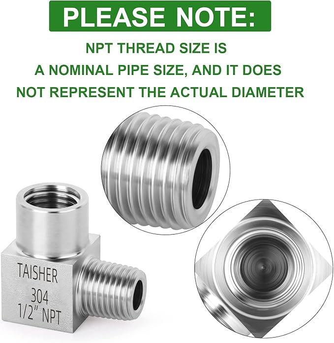 TAISHER 2PCS 304 Stainless Steel Square 90 Degree Barstock Street Elbow, 1/2 Inch NPT Male Pipe to 1/2 Inch NPT Female 304 Stainless Pipe Fitting
