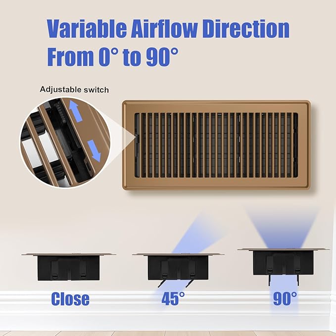 Floor Register Fits 6x14 and 14x6 Duct Opening - Floor Vent Covers with Heavy Duty Steel - Wide Adjustable Louvers for Maximum Airflow - Vent Covers for Home Floor & Wall & Ceiling - Brown - 4 Pack