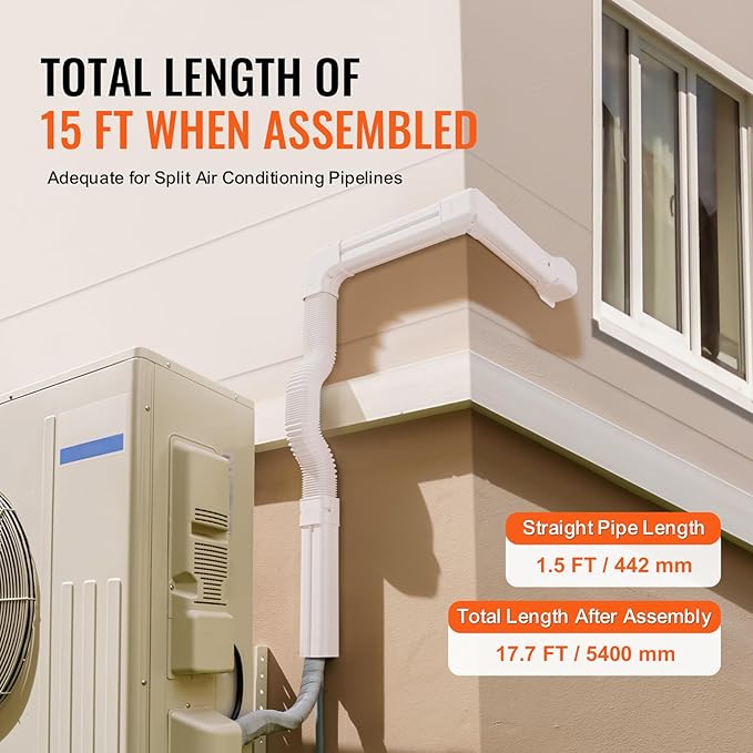 VEVOR Mini Split Line Set Cover 3-inch W 17.7Ft L, PVC Decorative Pipe Line Cover for Air Conditioner with 10 Straight Ducts & Full Components Easy to Install, Paintable for Heat Pumps, White