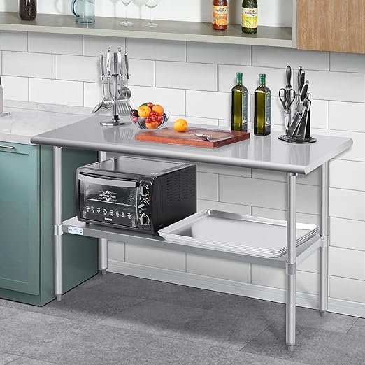 Hally Stainless Steel Table for Prep & Work 24 x 72 Inches, NSF Commercial Heavy Duty Table with Undershelf and Galvanized Legs for Restaurant, Home and Hotel