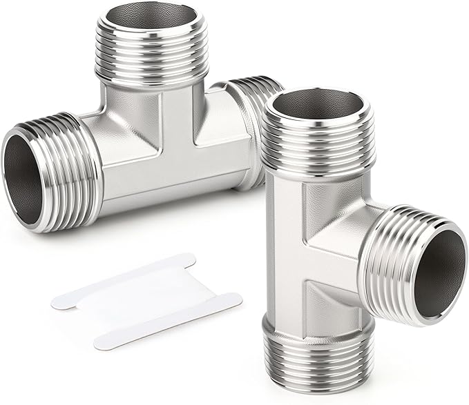 TAISHER 2PCS 304 Stainless Steel Tee Pipe Fittings, 3/8" x 3/8" x 3/8" NPT Male Pipe Fittings