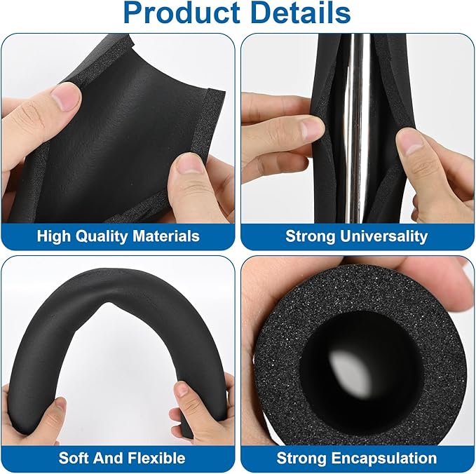5 Pack Pipe Insulating Foam Tube 1 inch by 6 ft Water Pipe Covers with PVC Tape Pre Slit High Density Rubber Pipe Wrap Foam Tubing - Soft and Bendable - Prevent Outdoor Pipe from Freezing in Winter