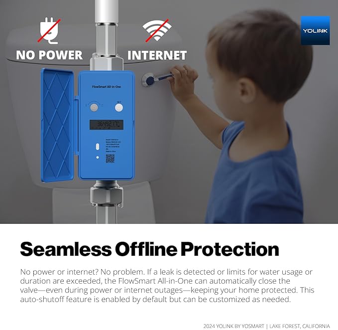 NSF Certified YoLink FlowSmart All-in-One Smart Water Meter & Auto Shutoff for 1.25" Pipes, LoRa Long-Range, Real-Time Leak Detection, 10-Year Battery, 80+ Device Ecosystem, Hub Required
