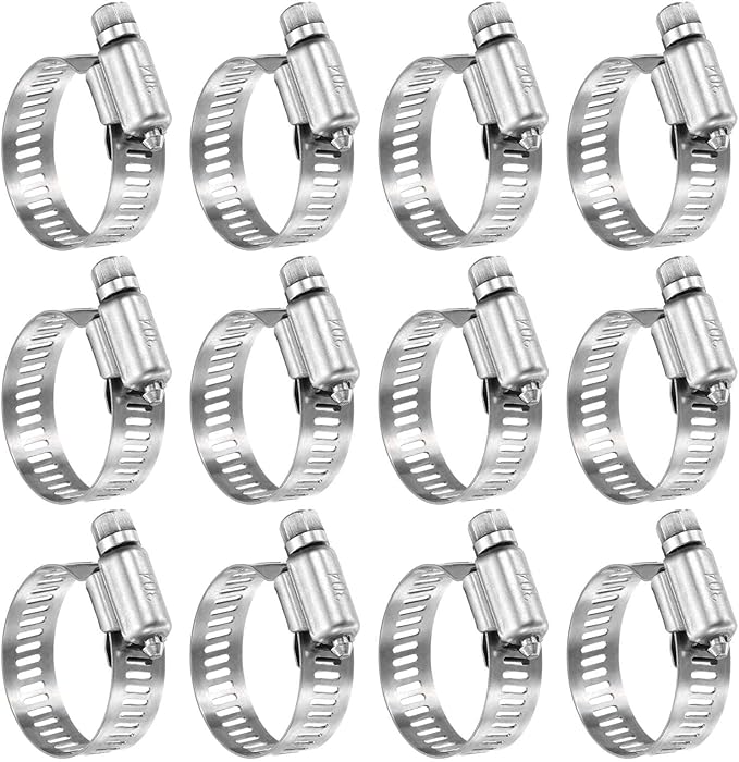 HARFINGTON 12 Pcs Hose Clamp 11/16"-1-1/4" (18-32mm) 304 Stainless Steel Adjustable Worm Gear Hose Clamp with Phillips Screw Assortment Kit for Fuel Line Pipe Plumbing Automotive Tube