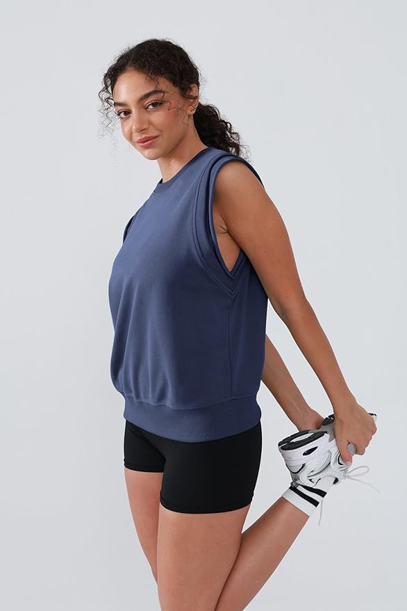Workout Tank Tops Woman Crew Neck Athletic Tops Cotton Sweatshirt Loose Fit Muscle Tanks Runnning Gym Sports Shirt